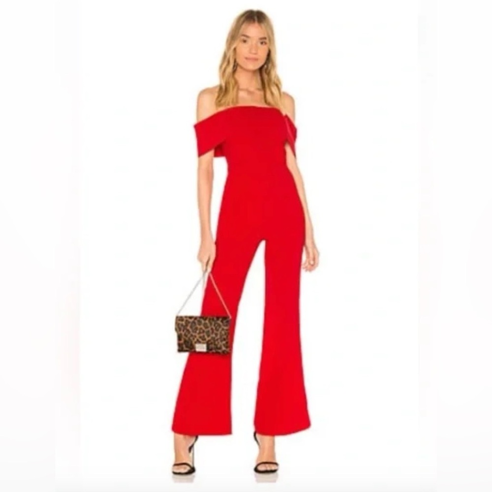 By The Way x Revolve Aubrey Red off the shoulder jumpsuit